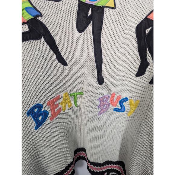 Vintage No Jeans Sweater Cardigan Jacket Graphic Patches Hip Hop Flower Power - Picture 8 of 14